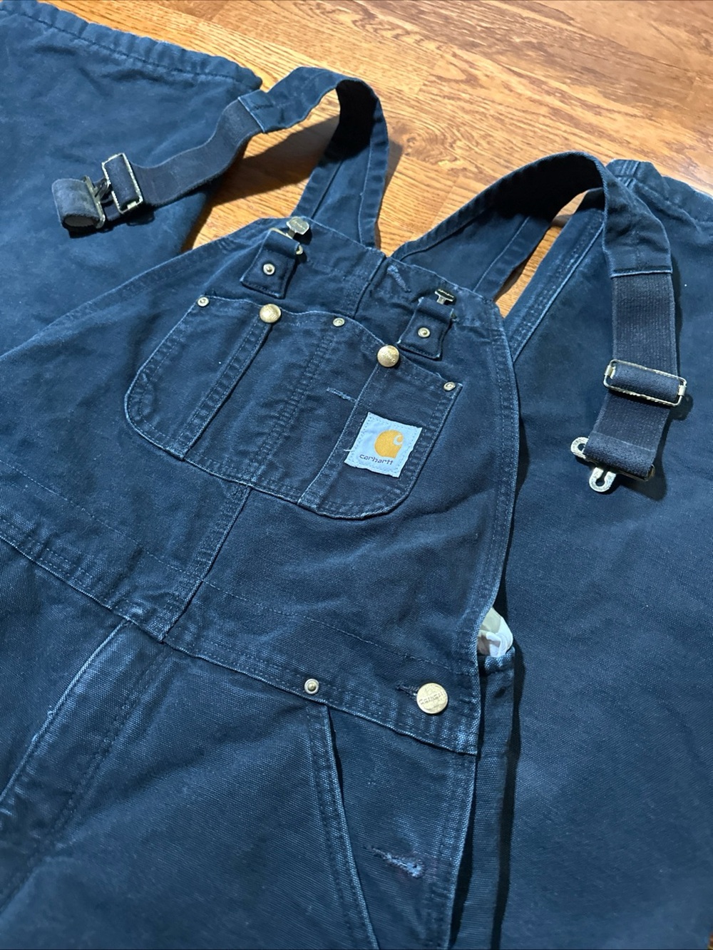 Carhartt Men's R02 BLK Quilt Lined Black Duck Double Knee Bib Overalls Sz 34x34